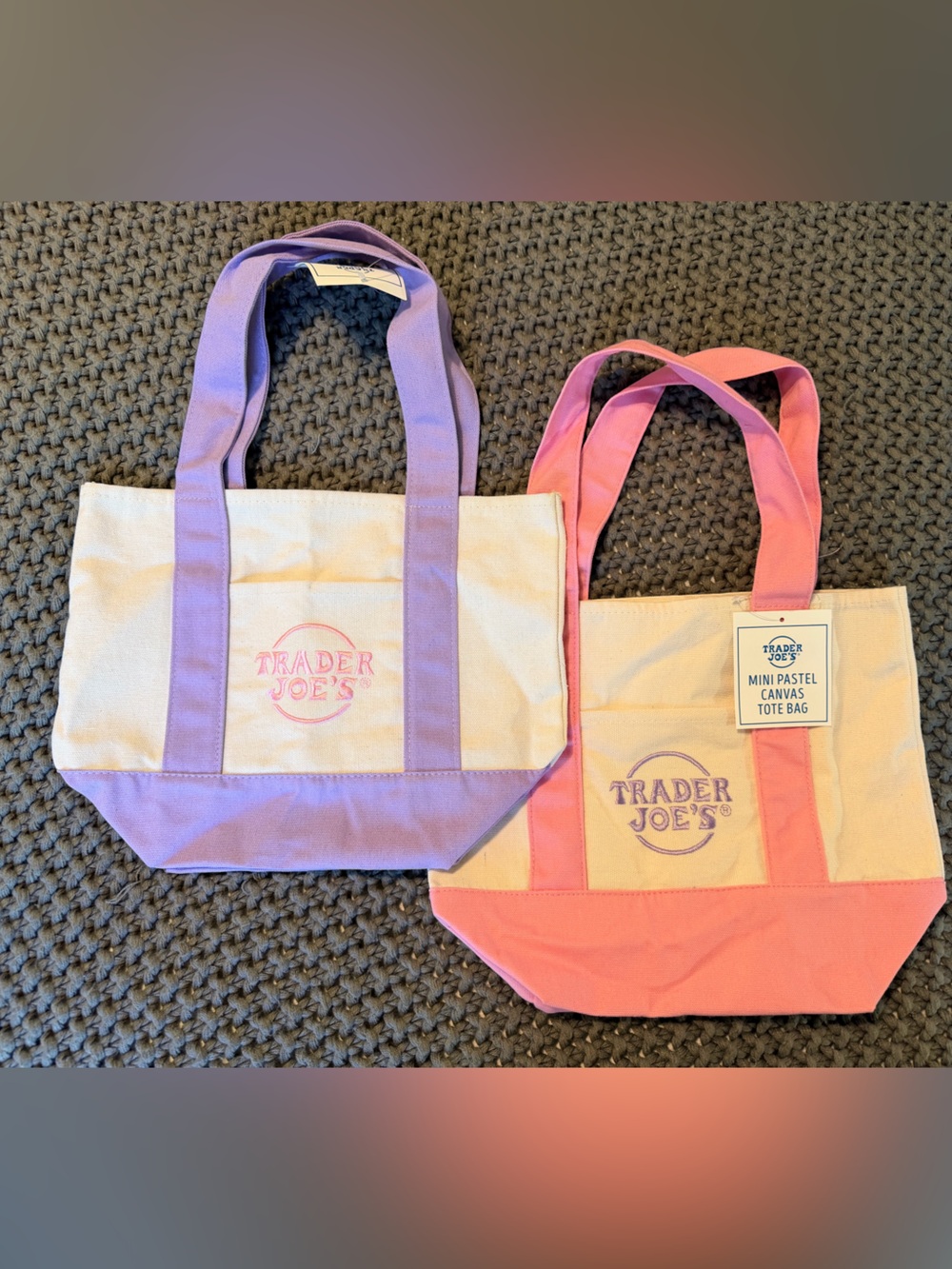 Trader Joeโs Mini Pastel Canvas Tote Bags - Pink & Lavender
